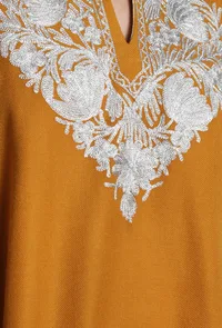 Orange Gold Aari Embroidered Kashmiri Phiran-Free Size image 5
