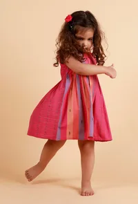 Pink Multicolor Stripe Flared Woven Dress image 2