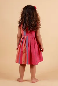 Pink Multicolor Stripe Flared Woven Dress image 4