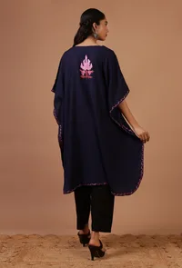 Bluish Purple Cotton Crush Ari Embroidered Kaftan- Free Size image 4