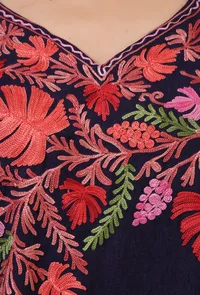 Bluish Purple Cotton Crush Ari Embroidered Kaftan- Free Size image 5