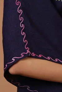 Bluish Purple Cotton Crush Ari Embroidered Kaftan- Free Size image 6