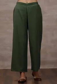Tahira Sap Green Straight Woollen Pants image 1