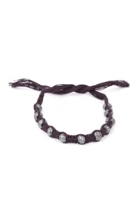 Set Of 2: Lopa Brown Thread & Antique Plated Brass Beaded Anklets image 2