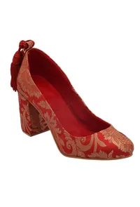 Red Brocade Block Heel image 2