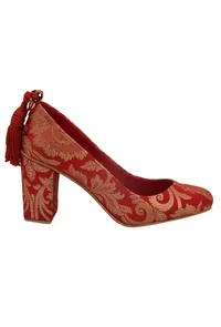 Red Brocade Block Heel image 3