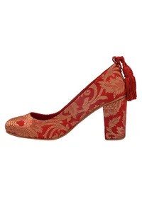 Red Brocade Block Heel image 4