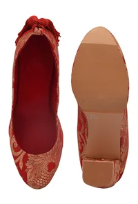 Red Brocade Block Heel image 6