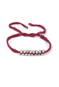 Set Of 2: Edha Maroon Thread & Antique Plated Brass Beaded Anklets image 2