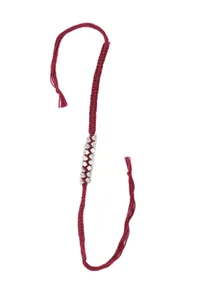 Set Of 2: Edha Maroon Thread & Antique Plated Brass Beaded Anklets image 3