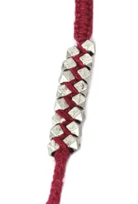 Set Of 2: Edha Maroon Thread & Antique Plated Brass Beaded Anklets image 4