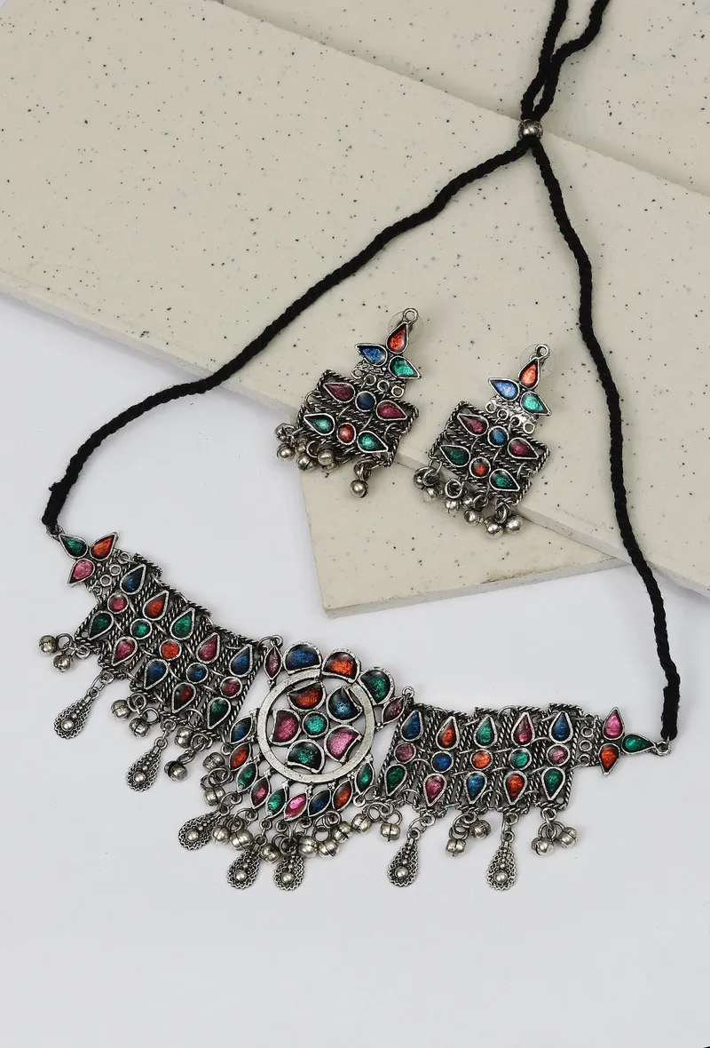 Tribal Radiance Oxidized Necklace And Earrings