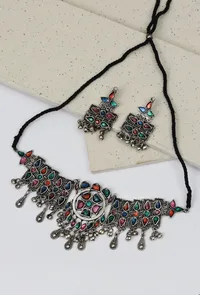 Tribal Radiance Oxidized Necklace And Earrings image 1