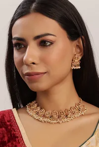 Divine Laxmi Devi Pearl Moti Latkan Set With High Gold Finish image 1