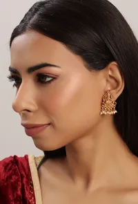 Divine Laxmi Devi Pearl Moti Latkan Set With High Gold Finish image 2