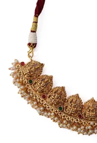 Divine Laxmi Devi Pearl Moti Latkan Set With High Gold Finish image 5