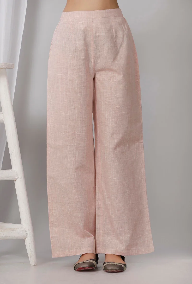 Rose Pink Cotton Khadi Palazzo