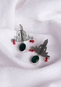 Red and Green Tri Brass Earrings image 1