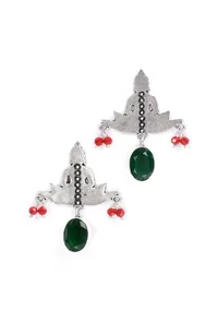 Red and Green Tri Brass Earrings image 2