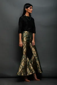 Bottle Green Brocade Sharara Pants image 2