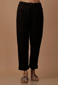 Black Cotton Cotton Flex Pants image 1