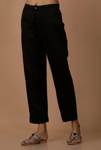 Black Cotton Cotton Flex Pants image 2