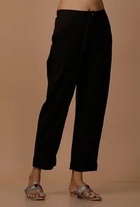 Black Cotton Cotton Flex Pants image 3