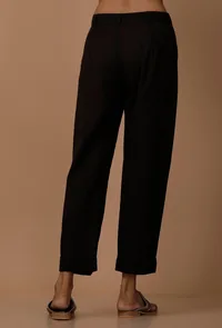 Black Cotton Cotton Flex Pants image 4