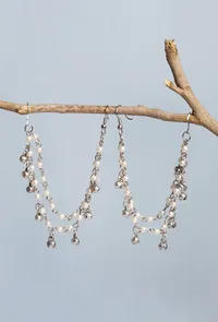 Pair of German Silver Pearl Ear Chain image 1