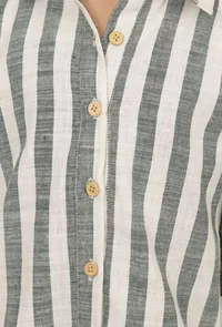Set of 2: Irish Grey and White Stripes Cotton Belted Kurti with Pants image 5