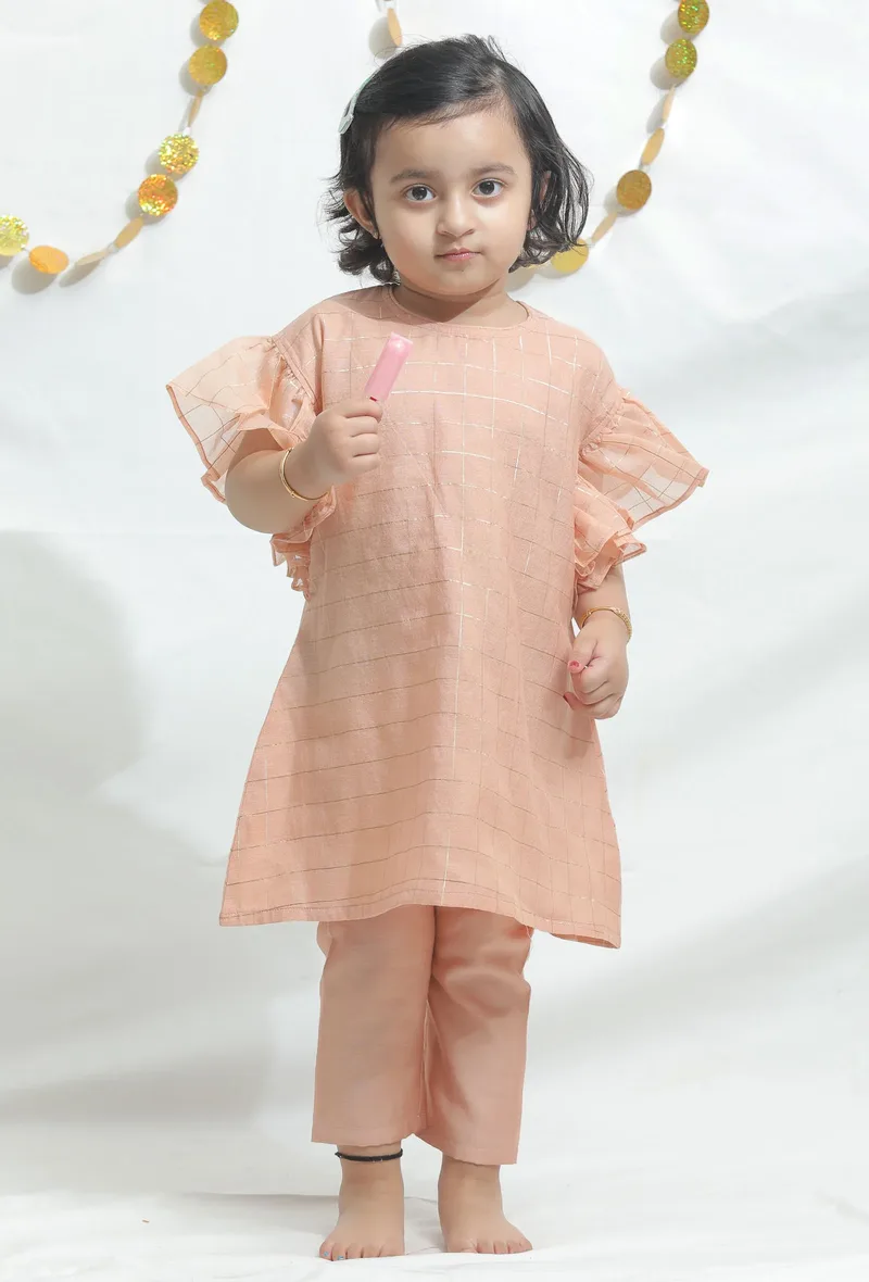 Set of 2: Peach Chanderi Kurta with Pants