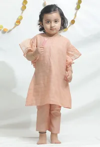 Set of 2: Peach Chanderi Kurta with Pants image 1