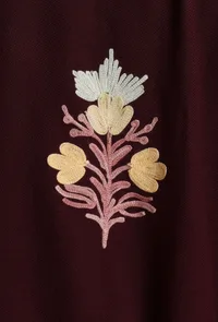 Maroon Oak Aari Embroidered Kashmiri Phiran-Free Size image 6