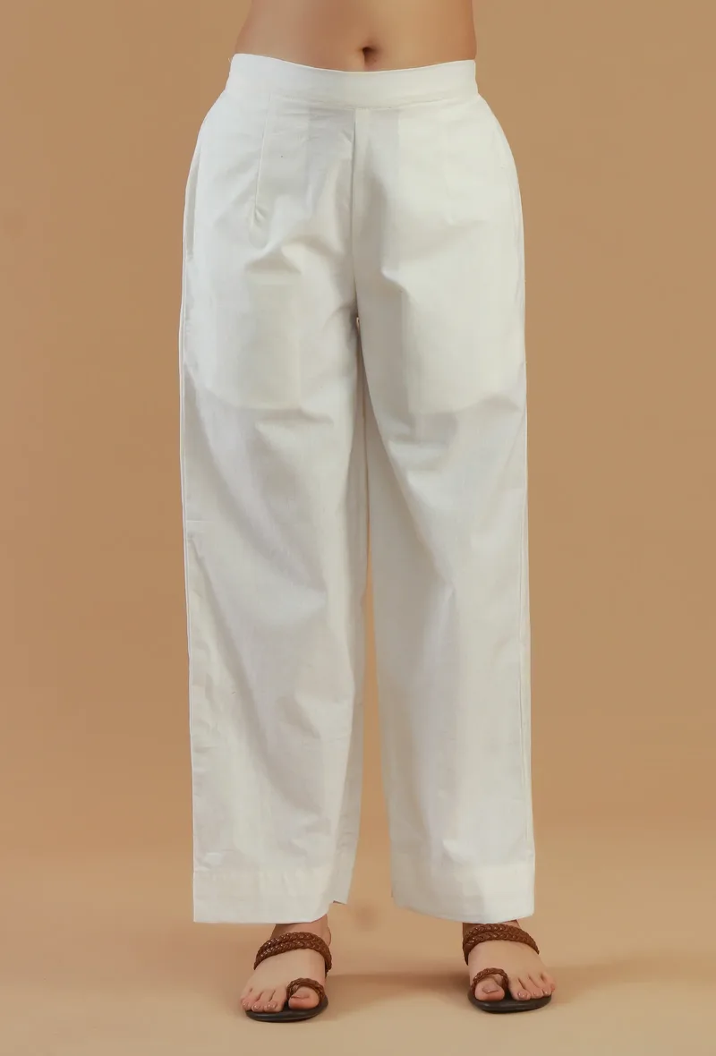 White Straight-Fit Cotton Pant