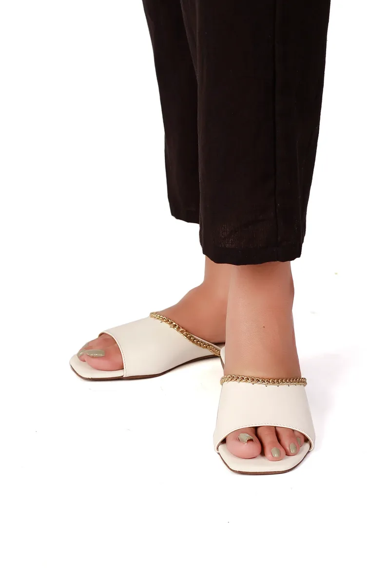 Irish White Gold Chain Cruelty-Free Leather Flats