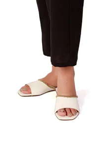 Irish White Gold Chain Cruelty-Free Leather Flats image 1