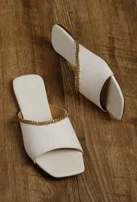 Irish White Gold Chain Cruelty-Free Leather Flats image 2