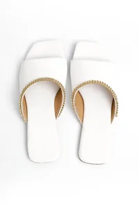 Irish White Gold Chain Cruelty-Free Leather Flats image 3