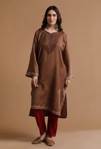 Irish Coffee Kashmiri Sozni Embroidery Phiran-Free Size image 1