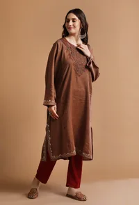 Irish Coffee Kashmiri Sozni Embroidery Phiran-Free Size image 2