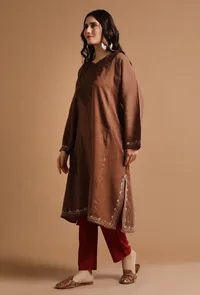 Irish Coffee Kashmiri Sozni Embroidery Phiran-Free Size image 3