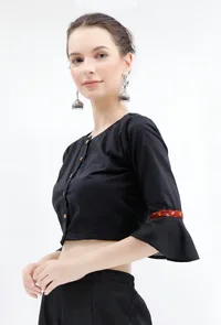 Black Bandhani Cotton Silk Blouse image 3
