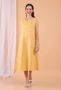 Mustard Yellow Woven Cotton Dress image 1