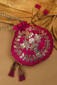 Passionate Pink Gota Patti Silk Potli image 1
