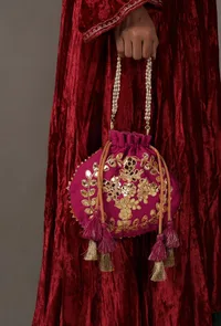 Passionate Pink Gota Patti Silk Potli image 2