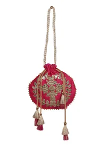 Passionate Pink Gota Patti Silk Potli image 3