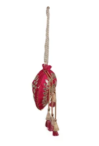 Passionate Pink Gota Patti Silk Potli image 4