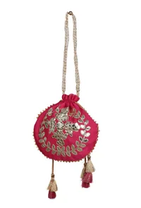 Passionate Pink Gota Patti Silk Potli image 5