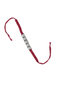 Set Of 2: Zinal Maroon Thread & Antique Plated Brass Beaded Anklets image 3