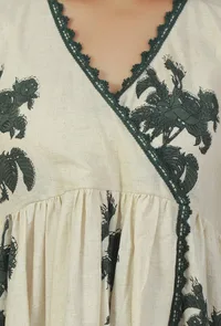 Ivory Hand Block Printed Angrakha Cotton Kurta with Lace Detailing image 5